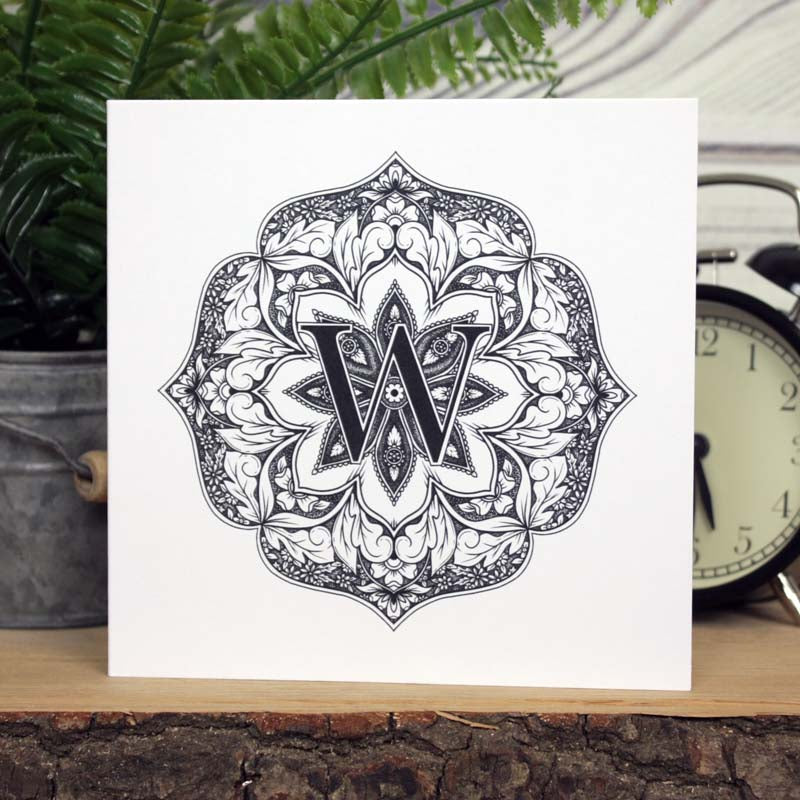 Mandala Monogram Card - W