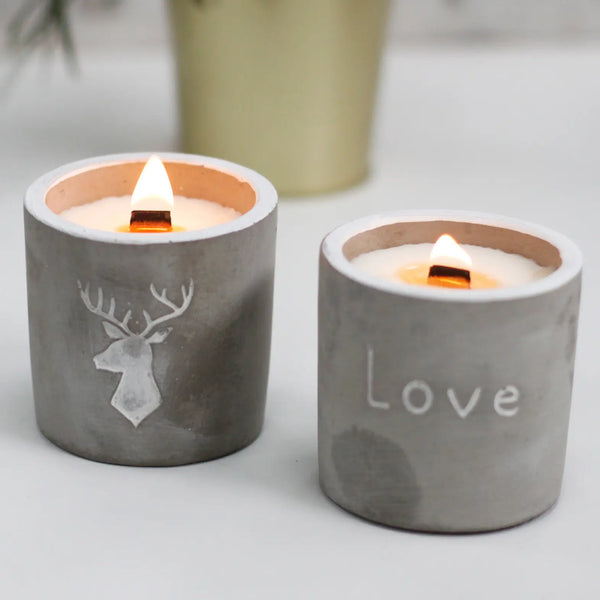 Medium Pot Wooden Wick Grey Concrete Candle - Coffee in the Club