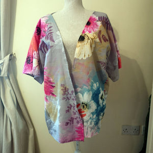 Handmade Upcycled Mid-Sleeve Kimono - Floral