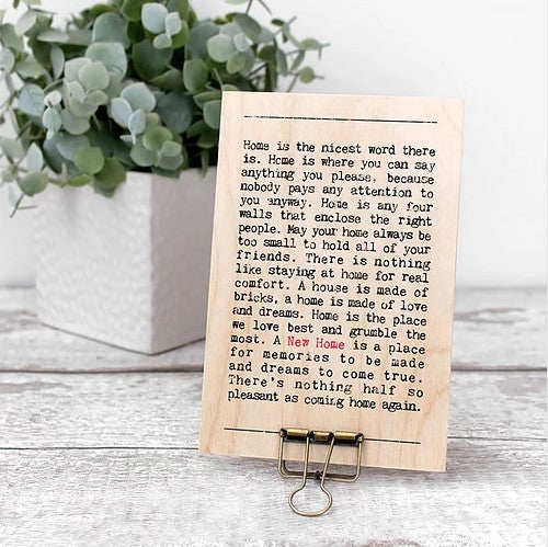 New Home Wise Words Wooden Plaque with Hanger