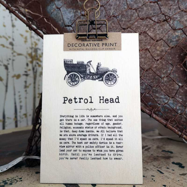 Petrol Head Wise Words Wooden Plaque with Hanger