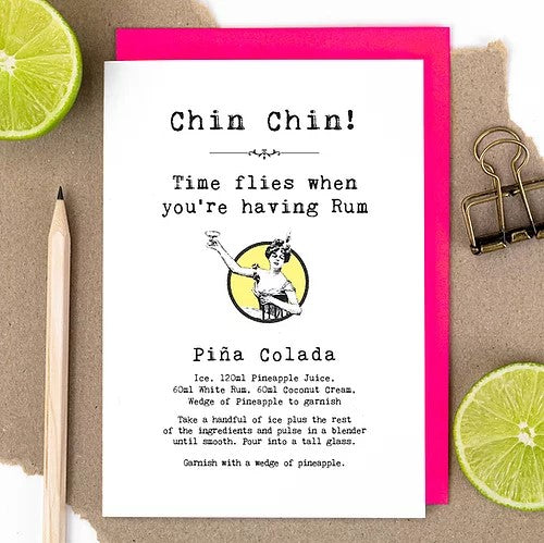 Pina Colada Cocktail Recipe Birthday Card