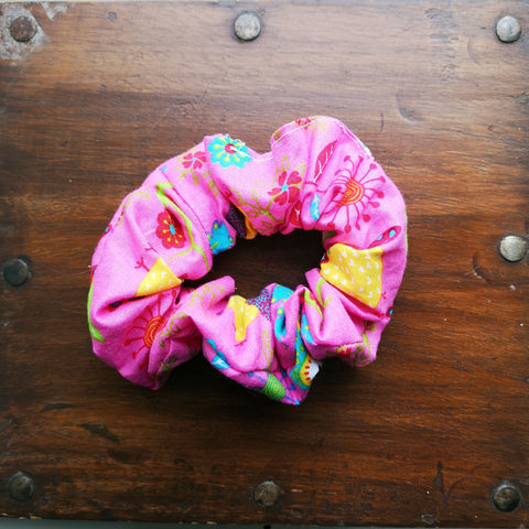 Handmade Pink Owl Scrunchie - 2" Wide