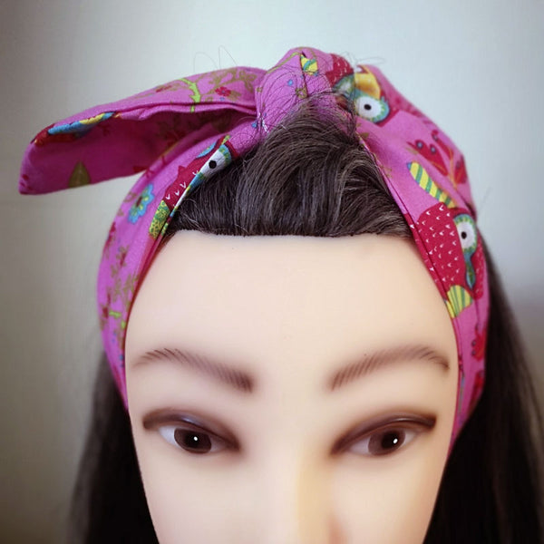 Pink Owl Print Rockabilly Hair Wrap
