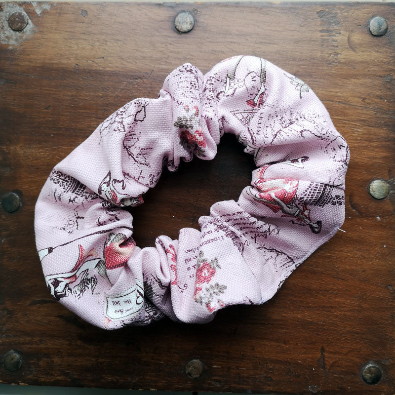 Handmade Pink Paris Chic Scrunchie - 2" Wide