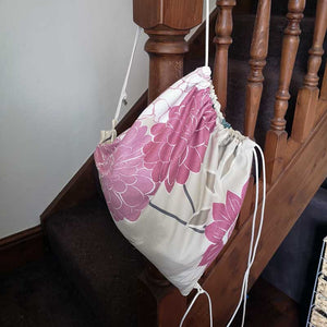 Handmade and Upcycled Double-sided Drawstring Tote Bag - Pink and Teal Floral