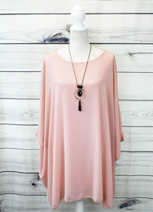 Ladies Chiffon Floaty Batwing Blouse with Necklace