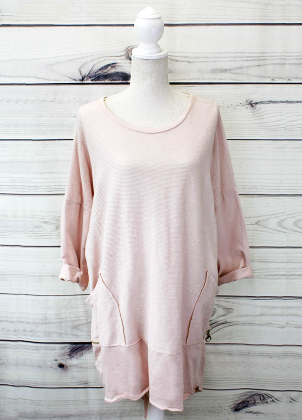 Ladies Ribbed Tunic With Zip Hem Detail - more colours available