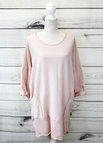 Ladies Ribbed Tunic With Zip Hem Detail - more colours available