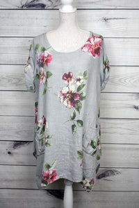 Italian Floral Linen Tunic Top - more colours available