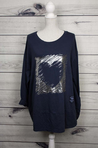 Italian Brush Stroke Foil Heart Print Fancy Cotton Tunic Top - more colours available