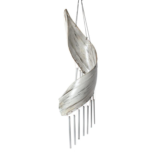Dried Palm Spiral Windchime - White Wood - 70cm
