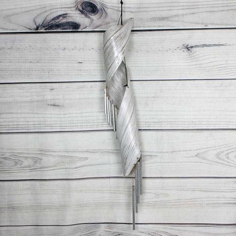 Dried Palm Spiral Windchime - White Wood - 70cm