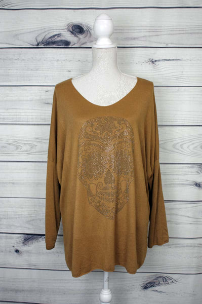 Italian Diamante Skull Pattern Oversized Top - more colours available