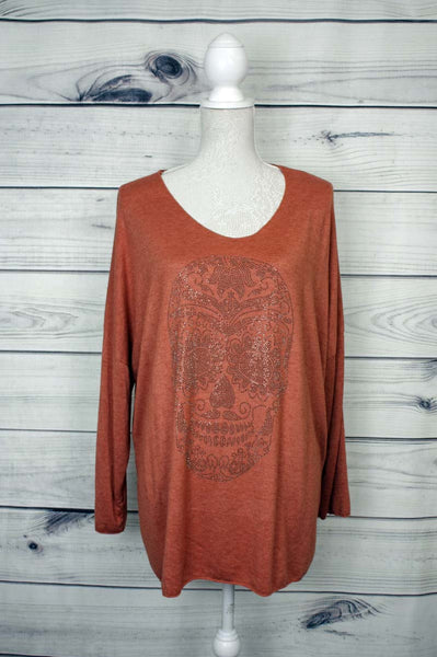 Italian Diamante Skull Pattern Oversized Top - more colours available