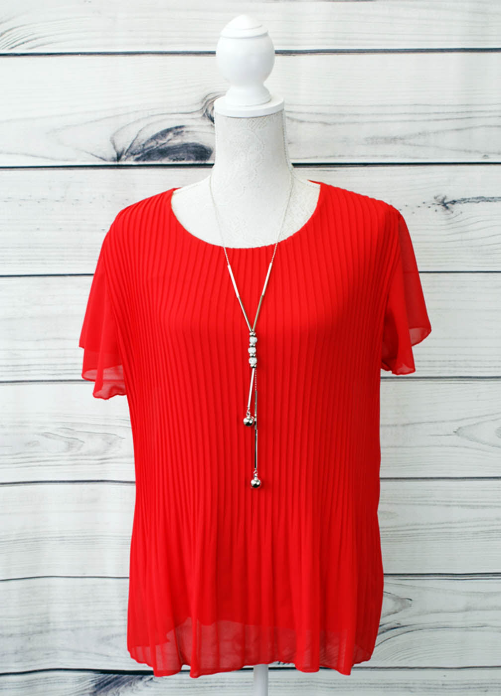 Ladies Pleated Short Sleeve Blouse - more colours available