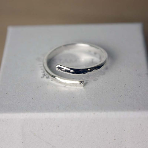 Adjustable, Hammered, Thin Wrap Twist Thumb Ring - Sterling Silver