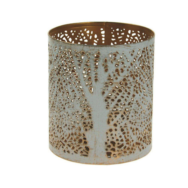 White Tree Metal Die-Cut Tealight Holder - 10cm height