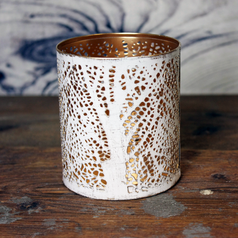 White Tree Metal Die-Cut Tealight Holder - 10cm height