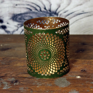 Green Mandala Metal Die-Cut Tealight Holder - 10cm height