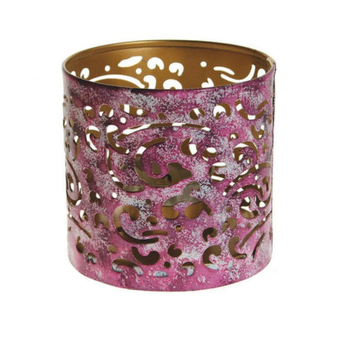 Pink Swirl Metal Die-Cut Tealight Holder - 9cm height