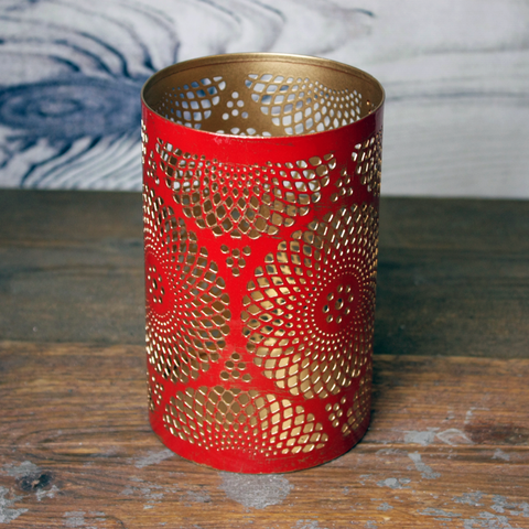 Red Mandala Metal Die-Cut Tealight Holder - 15cm height