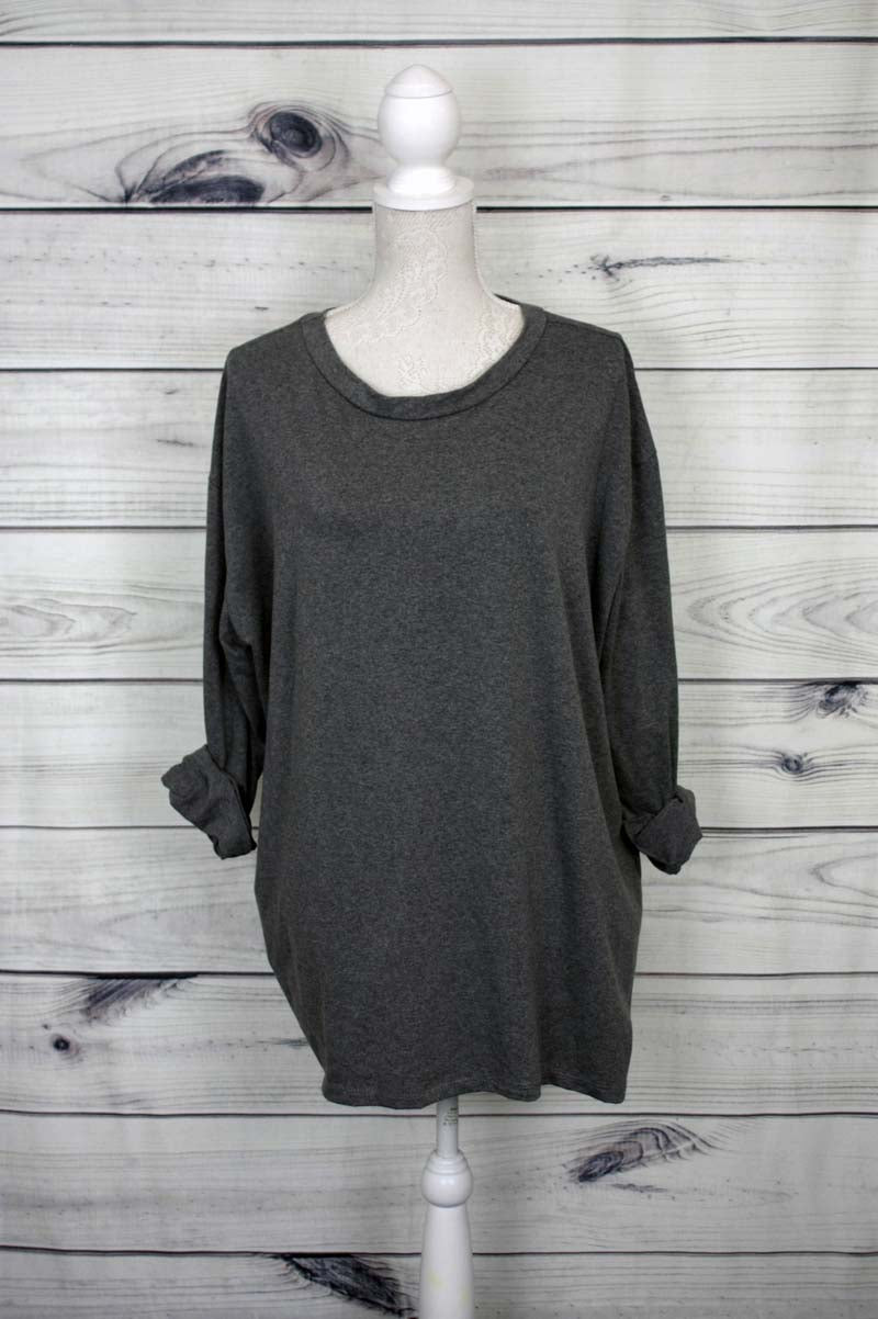 Plain Turn Up Sleeves Dip Hem Top - more colours available