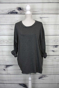Plain Turn Up Sleeves Dip Hem Top - more colours available