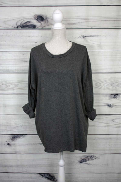 Plain Turn Up Sleeves Dip Hem Top - more colours available