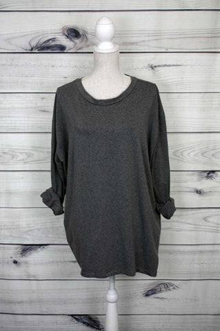 Plain Turn Up Sleeves Dip Hem Top - more colours available
