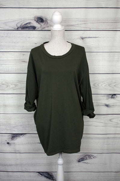 Plain Turn Up Sleeves Dip Hem Top - more colours available