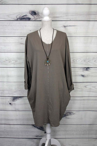 Glitter-Detail Panel, Oversized Pocket Top with Necklace - more colours available