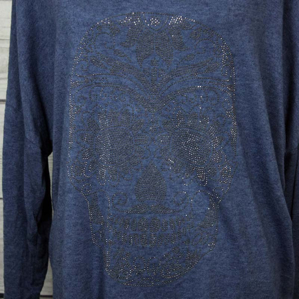 Italian Diamante Skull Pattern Oversized Top - more colours available