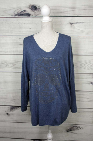 Italian Diamante Skull Pattern Oversized Top - more colours available