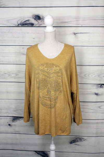 Italian Diamante Skull Pattern Oversized Top - more colours available