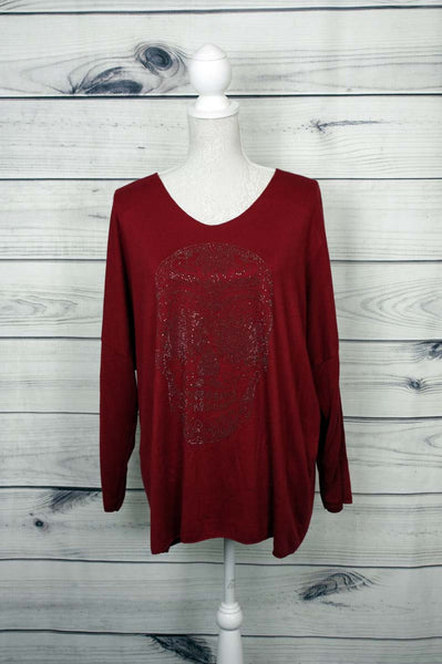 Italian Diamante Skull Pattern Oversized Top - more colours available