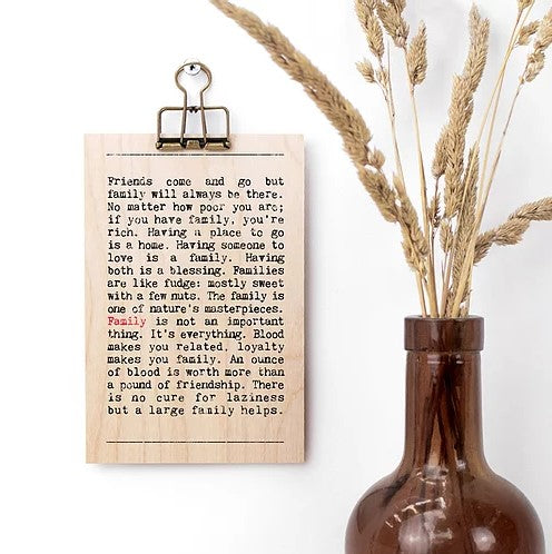 Family Wise Words Wooden Plaque with Hanger