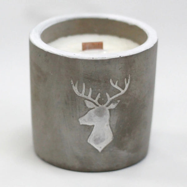 Medium Pot Wooden Wick Stag Head Concrete Candle - Whiskey & Woodsmoke