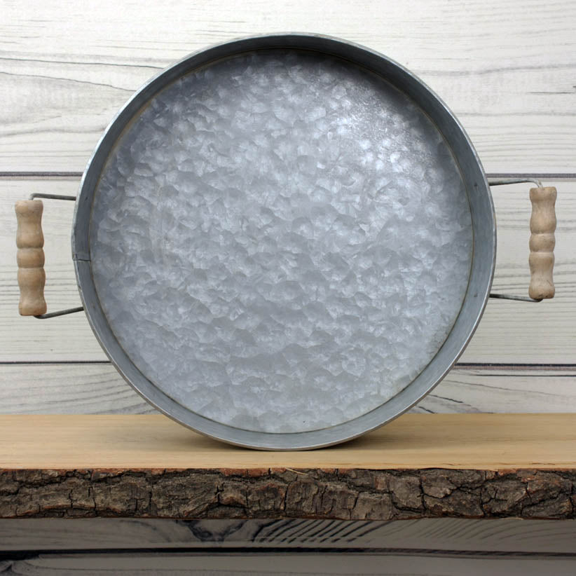 Zinc Round Tray with Handles - 39x30x7cm