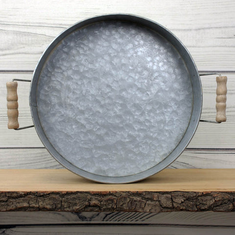 Zinc Round Tray with Handles - 39x30x7cm
