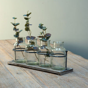 Rustic Wooden Rack With Four Mini Glass Jars