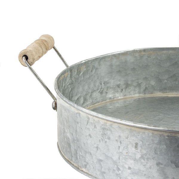 Zinc Round Tray with Handles - 39x30x7cm